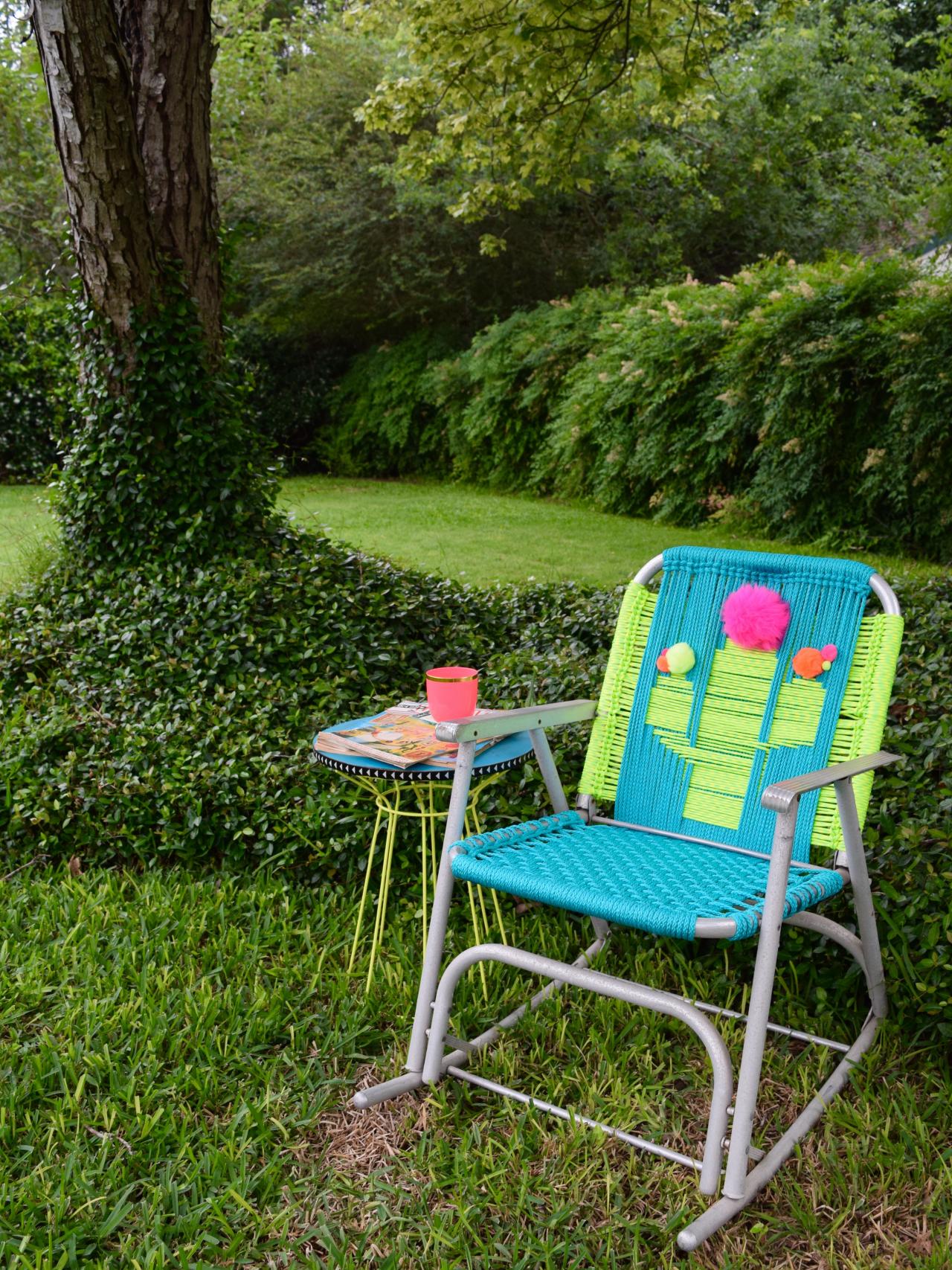 Vintage Green Lawn Chairs Folding / Macrame Chair Duo Vintage Macrame